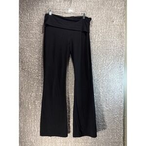 Victorias Secret Fold Over Flare Yoga Pants L Y2K Lounge Boho Black Soft